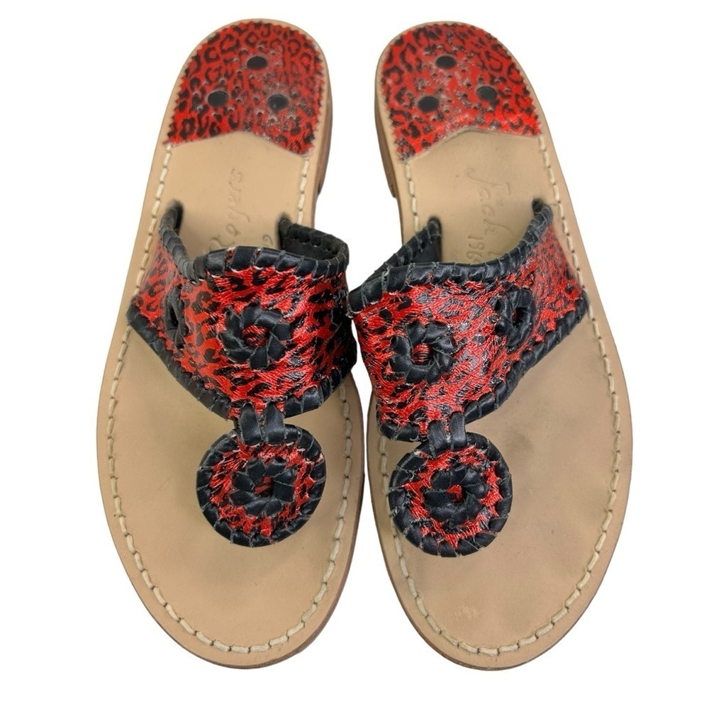 Jack Rodgers Navajo Metallic Leopard Sandals Thong Size 6 M Whipstitch